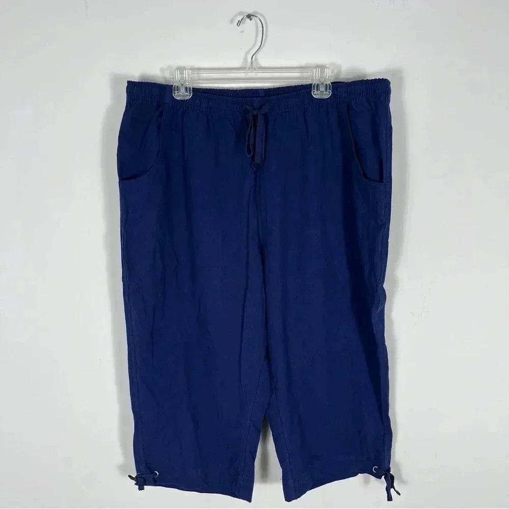 💕 Classic Edition Navy Blue Capri Pants Plus 1X Comfort Elastic Lounge Crop NWT